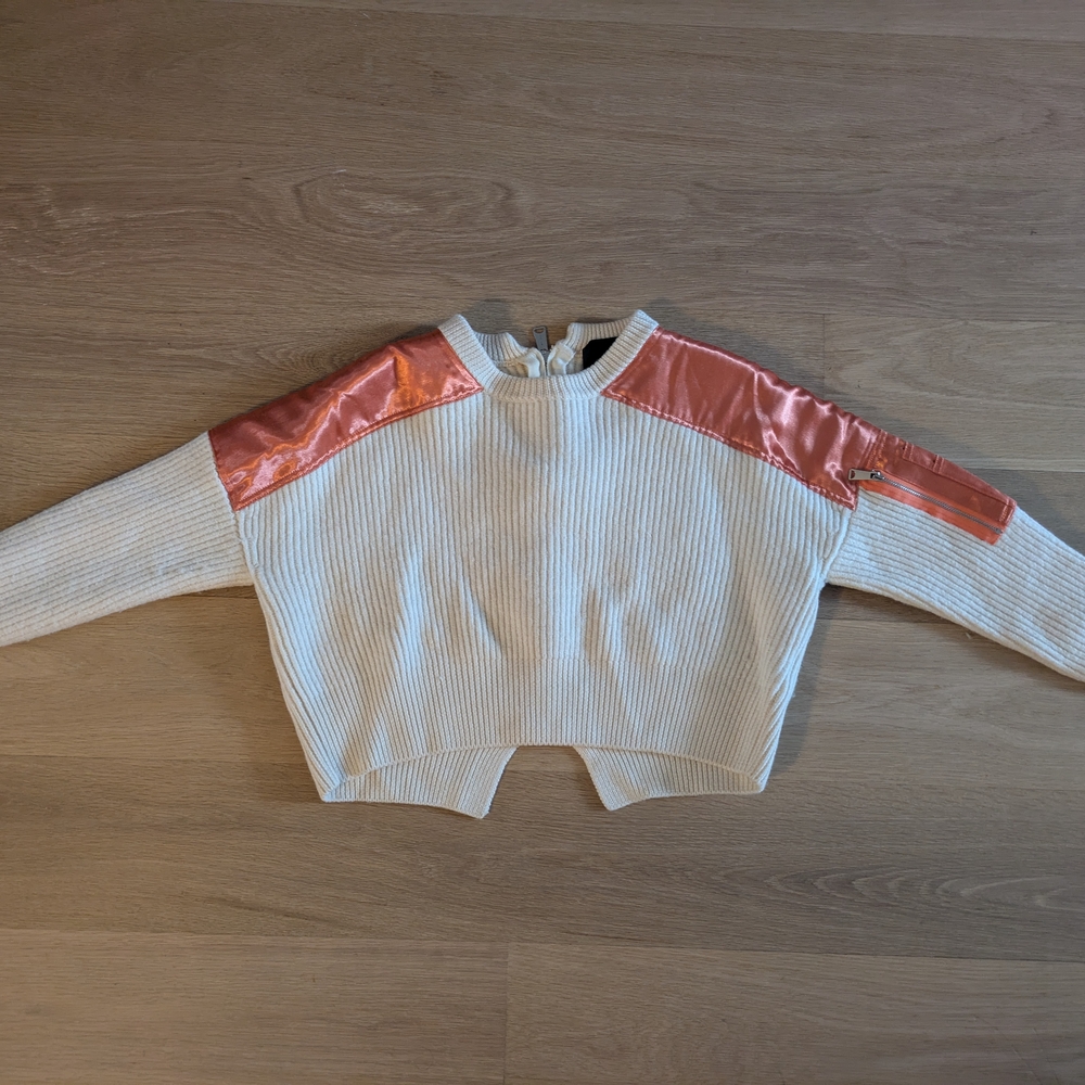 White and Pink Long Sleeve Sweater